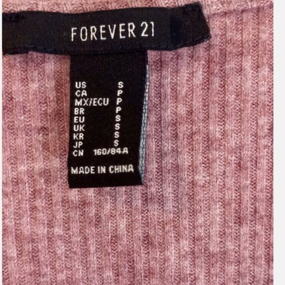Forever 21 Pink Ribbed Bodycon Sweater Dress Small V-Neck Pullover Stretch - Picture 7 of 7
